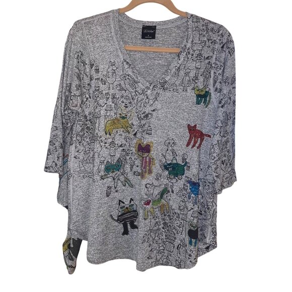 Inoah Womens Top Pant Set Size Small Gray Tunic Animal Print Harem USA - Picture 7 of 12